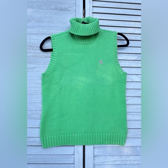 Lauren Ralph Lauren Bright Green Cotton Knit. Turtleneck. Small. Good Vintage - Picture 1 of 7